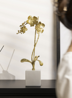 木南高档大理石黄铜兰花摆件现代装饰家居酒柜电视柜茶几客厅轻奢