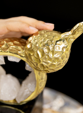 木南家居客厅书桌面新中式白水晶镂空黄铜葫芦艺术玄关装饰摆件