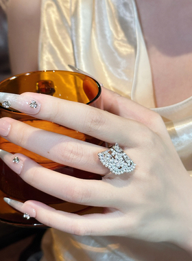 欧美复古小众扇形锆石珍珠戒指