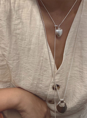 欧美复古清冷感银色金属拉丝项链