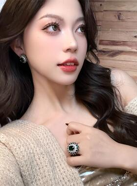 欧美复古宫廷风祖母绿锆石戒指