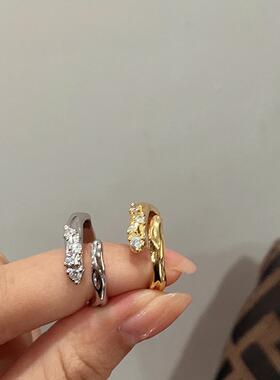 欧美设计感锆石双层复古开口戒指