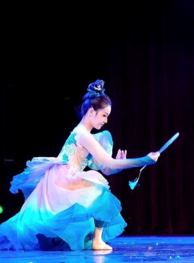 剧目醉清波舞蹈扇子新古典长柄团扇双面绣花成人儿童款表演出