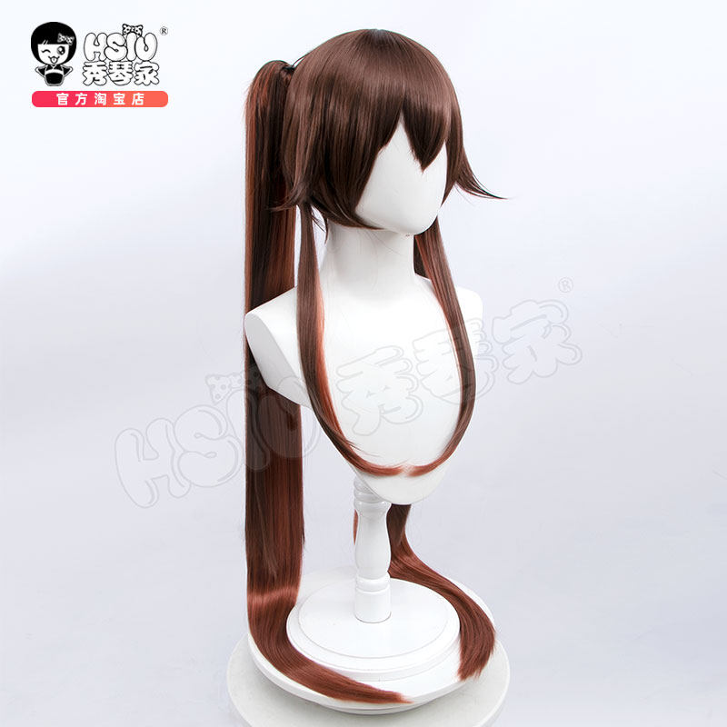 秀琴家 胡桃cos假发 原神cosplay假毛双马尾渐变棕 往生堂主 帽子