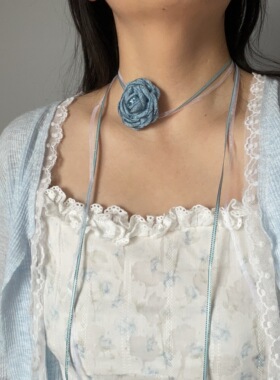 原创设计超仙气清新甜美春夏新款蓝色花朵丝带绑带颈链项圈项链