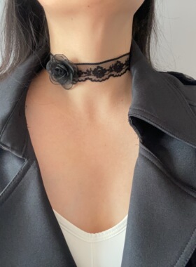 超仙黑色花朵蕾丝choker项链纯欲气质颈带配饰锁骨链不褪色送女友