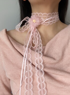 粉蕾丝choker项链花朵绑带双层叠带项圈Lolitat甜妹锁骨链送闺蜜