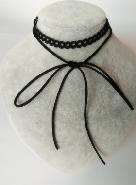 手作系带黑色镂空蕾丝女项圈项链