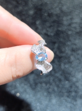 天然水晶宝石海蓝宝女戒，活口可调节，s925银镶嵌