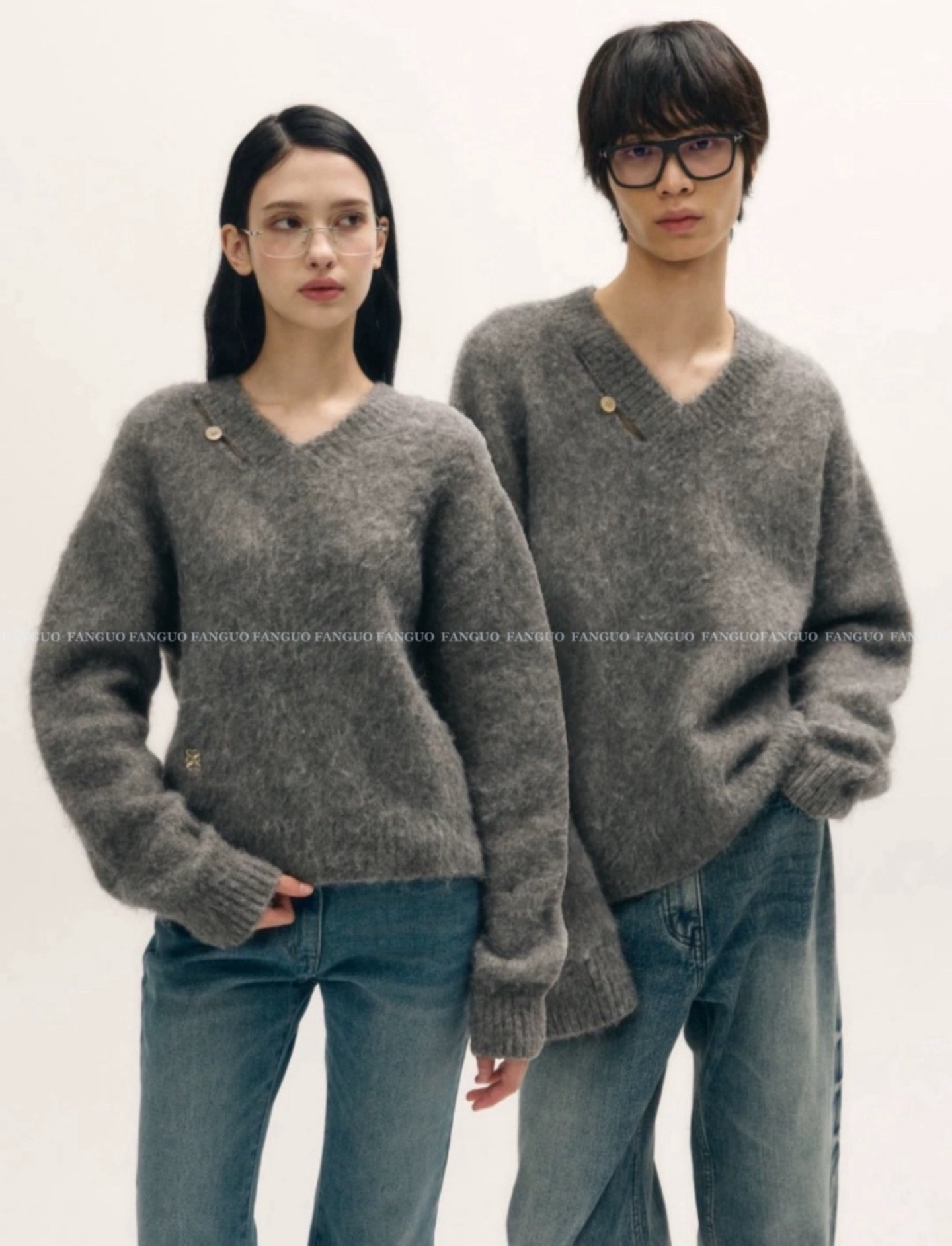 SATU* 拒绝烂大街。慵懒风羊毛马海毛V领针织衫设计感毛衣情侣款,淘宝优惠券,粉丝福利购,淘宝优惠卷