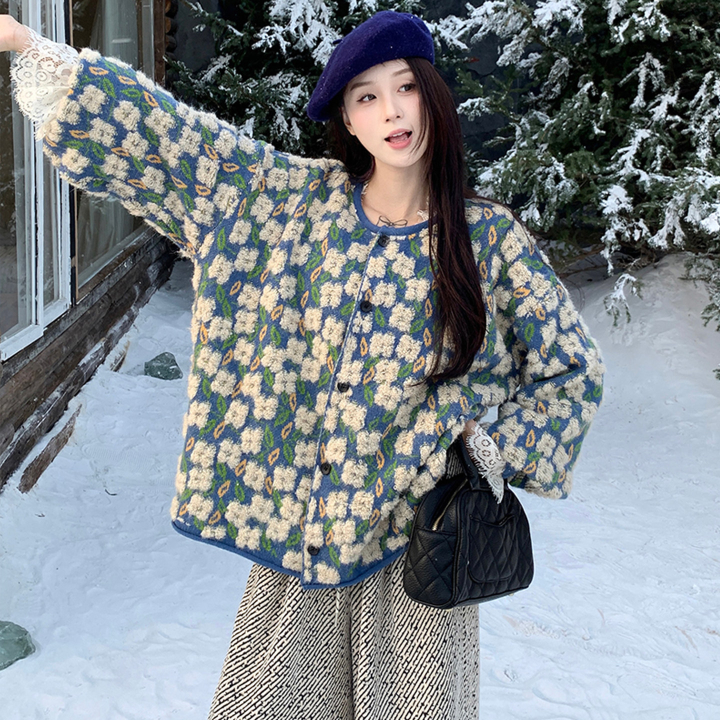 大码女装2025秋季慵懒风重工提花海盐花开衫毛衣外套衬衫裤子套装,淘宝优惠券,粉丝福利购,淘宝优惠卷