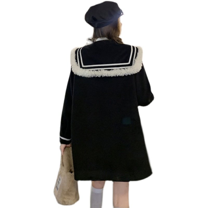 大码女装2025冬季日系元气少女毛毛海军领小斗蓬夹棉加厚毛呢外套,淘宝优惠券,粉丝福利购,淘宝优惠卷