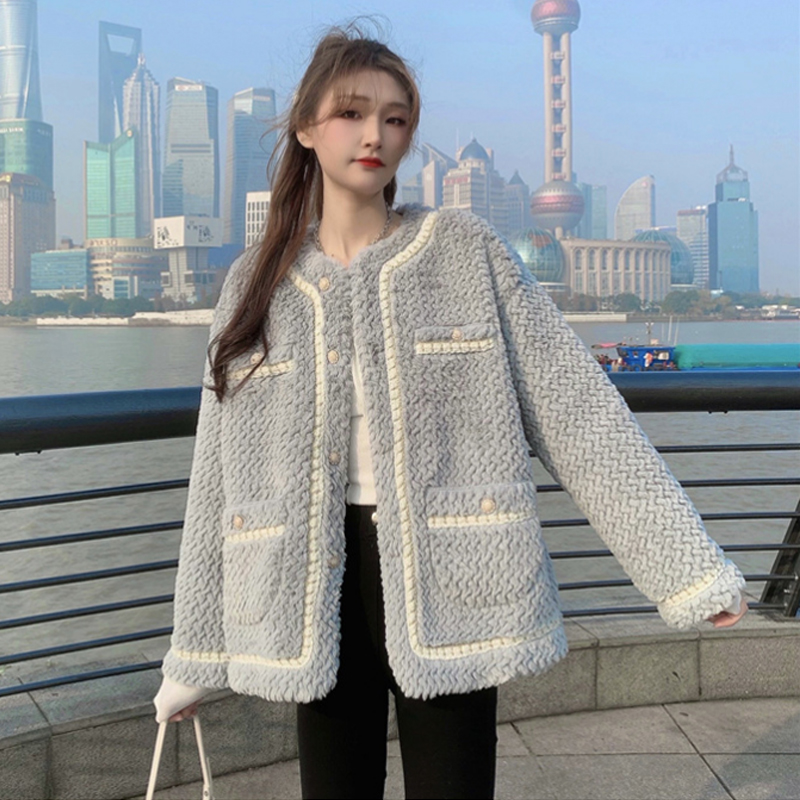 大码女装秋冬高级感名缓气质编织毛绒宽松皮毛一体小香风毛毛外套 - 图3