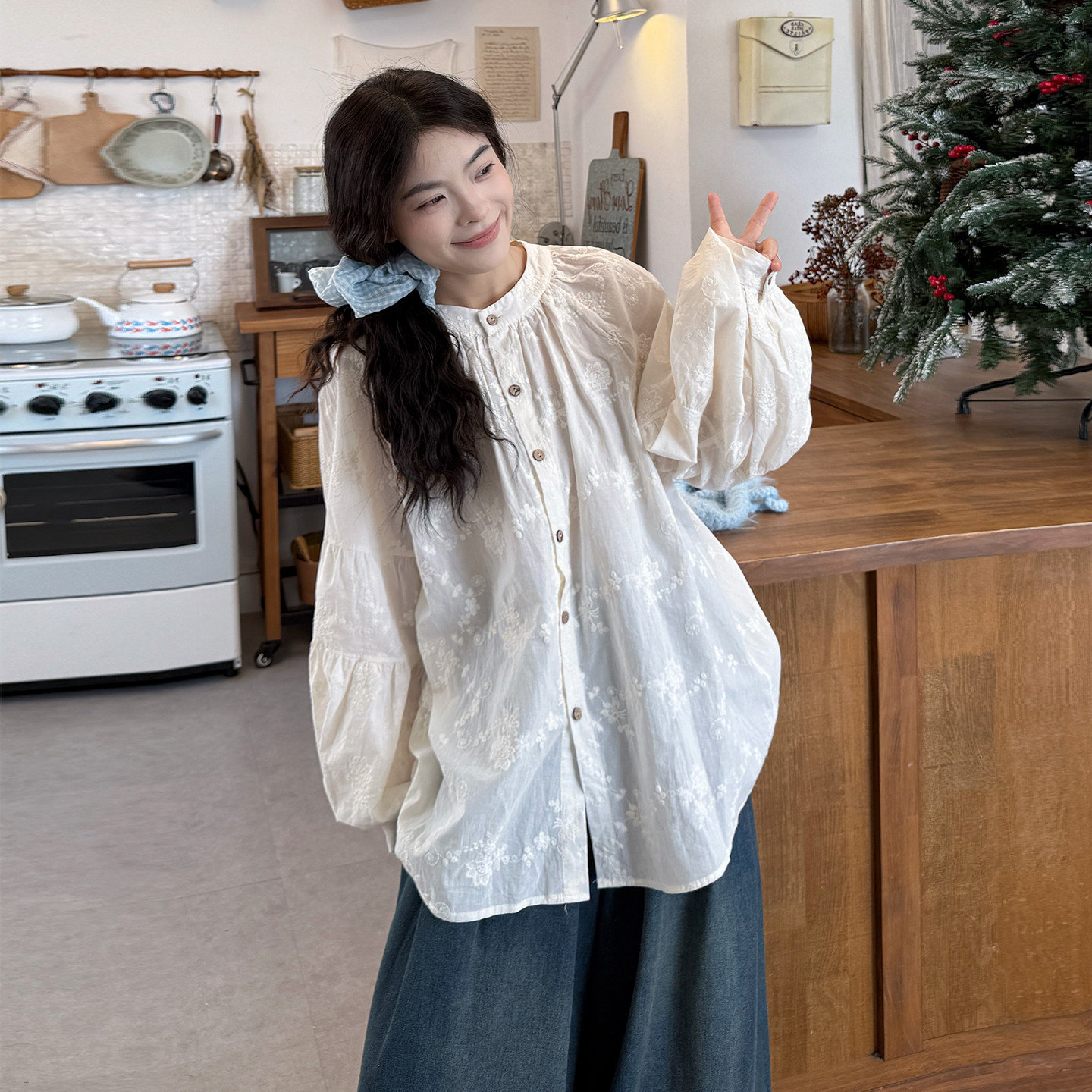 大码女装韩系卡通小狗针织马甲春季宽松叠穿长袖衬衣牛仔裤三件套,淘宝优惠券,粉丝福利购,淘宝优惠卷