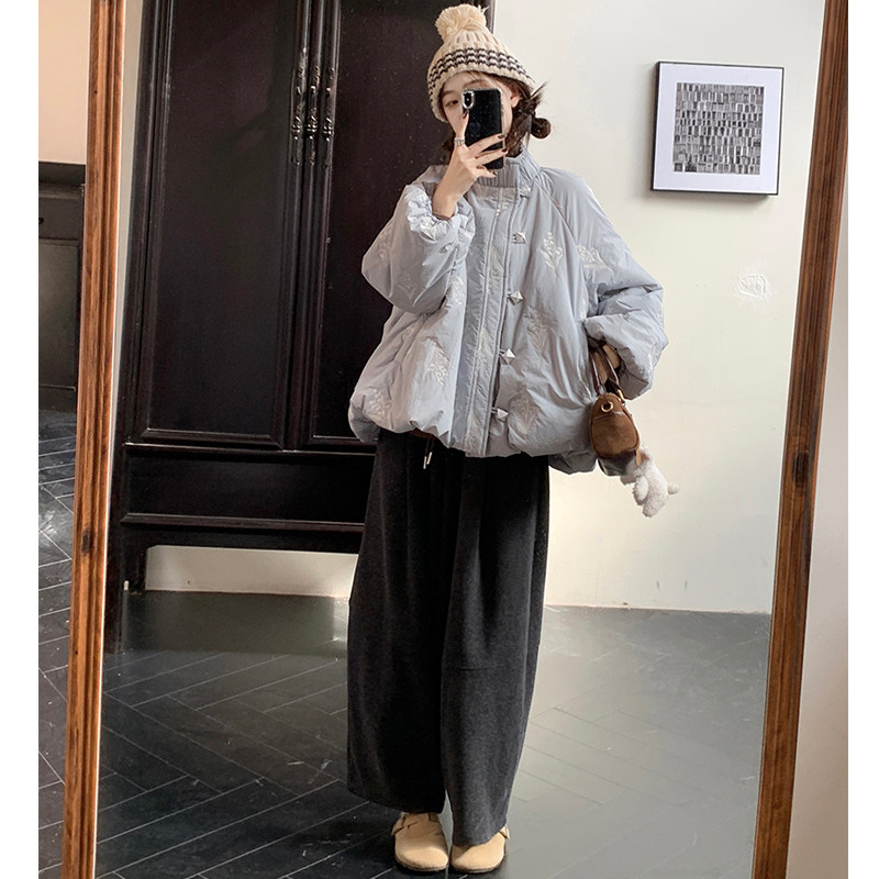 大码女装2025冬胖mm复古小众设计感立领刺绣花苞棉衣棉服裤子套装,淘宝优惠券,粉丝福利购,淘宝优惠卷