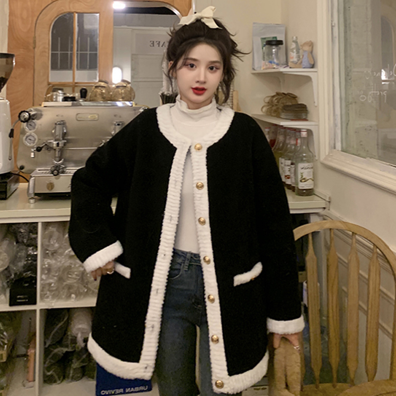 大码女装2025年秋冬新款胖mm炸街时尚皮毛一体宽松加厚小香风外套 - 图2