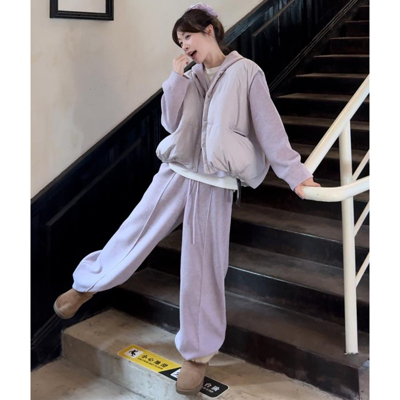 大码女装2025慵懒风香芋紫棉服马甲运动休闲宽松卫衣垂感阔腿套装,淘宝优惠券,粉丝福利购,淘宝优惠卷