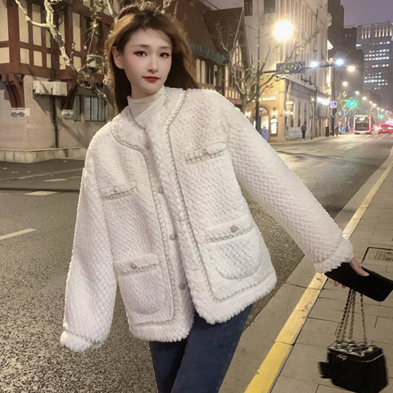 大码女装秋冬高级感名缓气质编织毛绒宽松皮毛一体小香风毛毛外套 - 图1