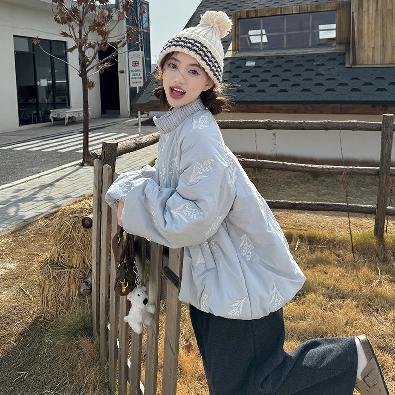 大码女装2025冬胖mm复古小众设计感立领刺绣花苞棉衣棉服裤子套装,淘宝优惠券,粉丝福利购,淘宝优惠卷