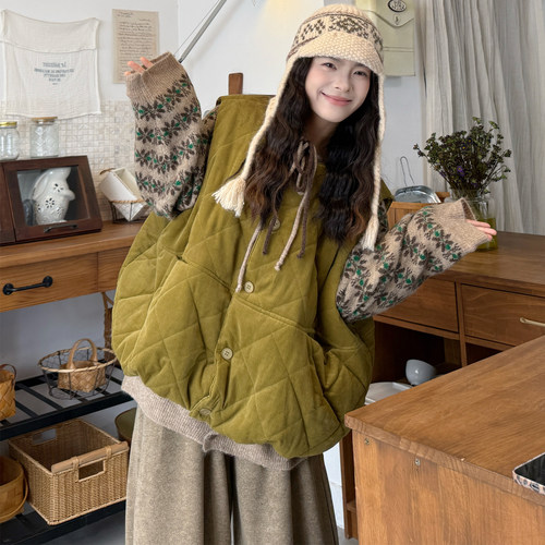 大码女装2025秋冬胖mm慵懒绑带毛衣外套+灯芯绒棉马甲+垂感阔腿裤 - 图2