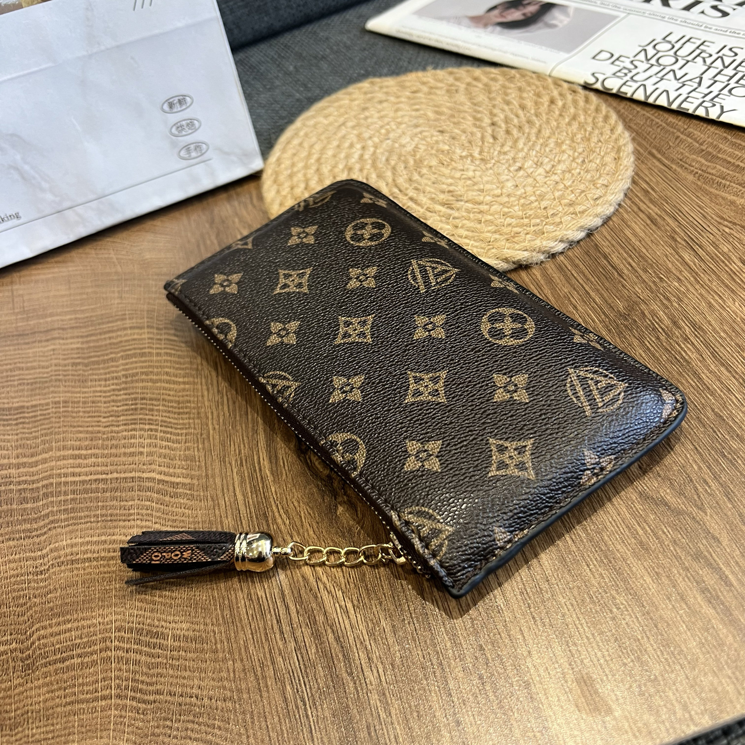 2026新款女士零钱包韩版多卡位中长款手拿包老花纹大容量拉链卡包,淘宝优惠券,粉丝福利购,淘宝优惠卷