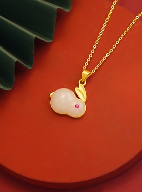 复古仿玉兔手链项链坠仿玉兔戒指