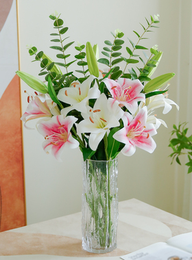 仿真百合花高级感逼真高档假花仿真花摆设客厅花艺供佛装饰花摆件