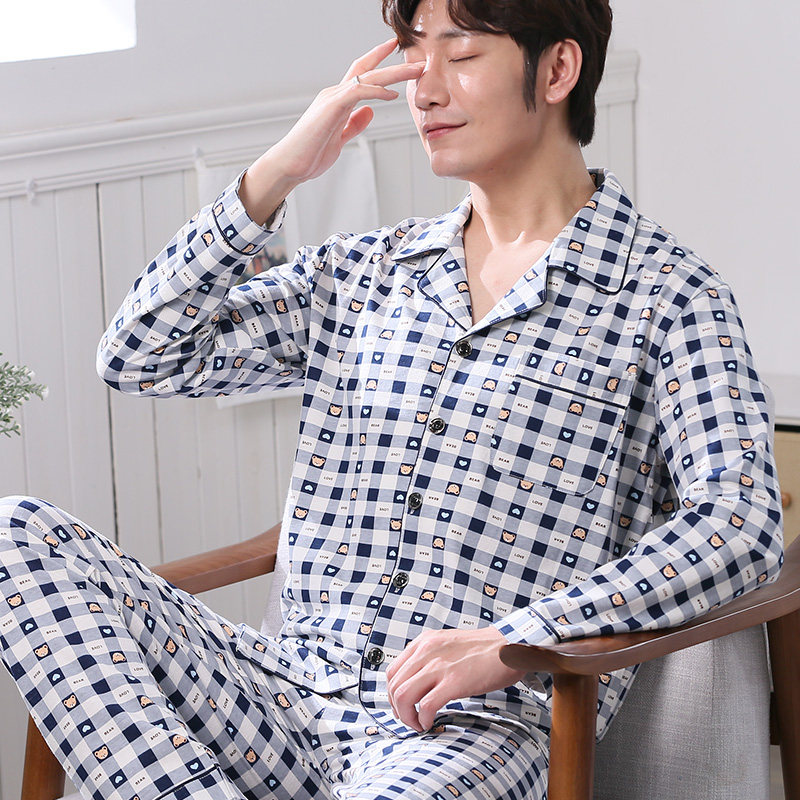 南极人男士纯棉薄款长袖睡衣 开欧服饰睡衣/家居服套装