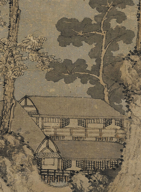 元赵雍采菱图国画山水人物仿古画台北故宫名画复制品字画宣纸画心