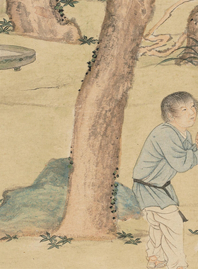 明仇英写经换茶图古画复制品字画一比一宣纸画稿客厅装饰画