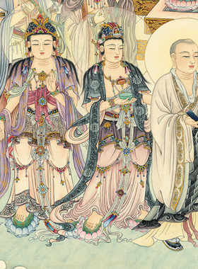 夏荆山-169佛画释迦牟尼佛观音国画工笔人物画复制画绢布画装饰画