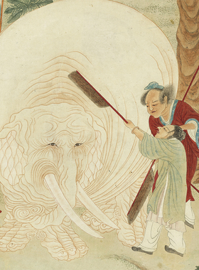 明丁雲鵬洗象圖台北故宫真迹复制画宣纸微喷国画人物中式装饰画