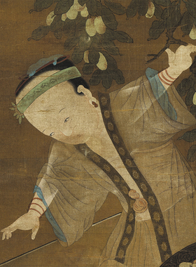 宋人撲棗圖台北故宫藏一比一复制品字画绢布画心客厅仿古装饰画