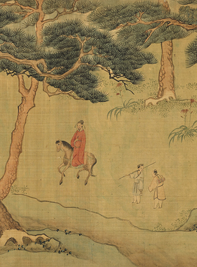 明文徵明春遊圖卷一比一复制品绢画台北故宫藏山水人物仿古装饰画