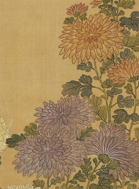 清恽寿平菊花图国画工笔画绢画真迹复制画客厅玄关仿古装饰画