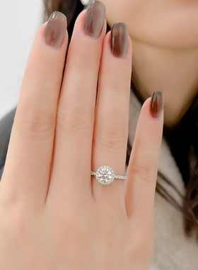 正品进口莫桑钻戒指女纯银经典圆包1克拉钻戒送女友求婚结婚礼物