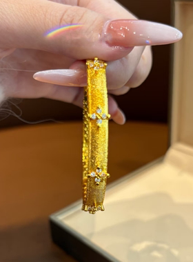 星恋铭新中式沙金仿真金拉丝花满钻手镯女轻奢高级感复古贵气手环