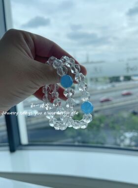 天然白阿塞钻石切10MM+蓝玉髓手串