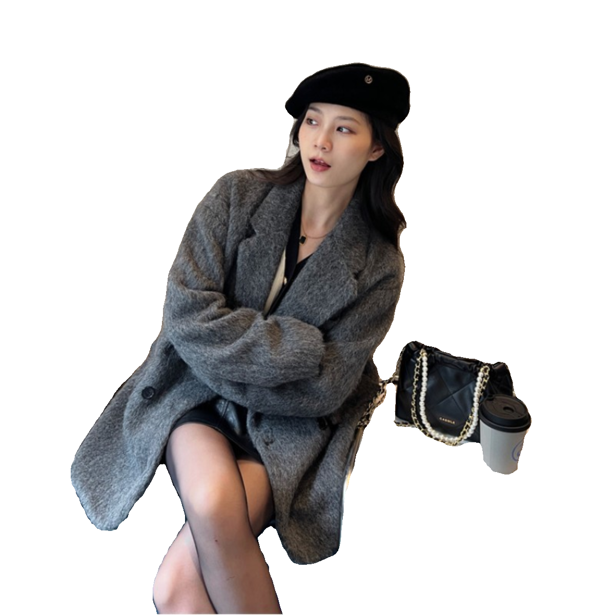 大衣女款2023新款秋冬季高级感小个子短款灰色羊毛呢子西装厚外套 - 图2