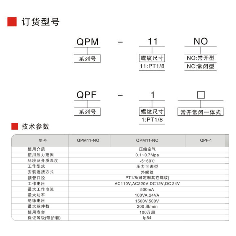 QPM11-NO气动可调膜片式空气压力开关空压机气泵气压油压液压NC