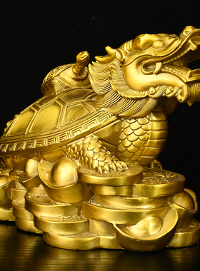 黄铜母子龟摆件招财龟二代龙龟元宝金钱乌龟中式风水家居用品
