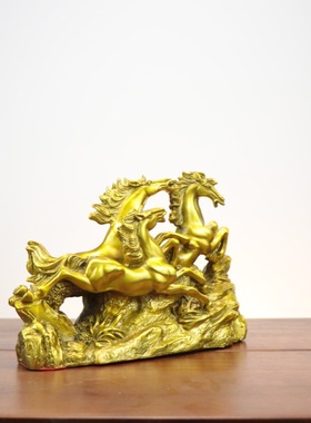 黄铜奔马摆件三马奔腾雕塑铜三马工艺礼品