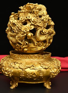 纯铜时来运转风水招财九龙戏珠