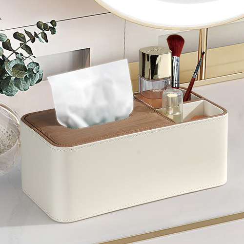 2025新款高档皮质多功能纸巾盒轻奢奶油风高级感遥控器收纳抽纸盒 - 图1