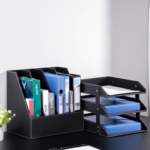 High-end leather desktop multi-layer file storage rack