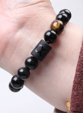 周连发天然十二星座手链黑曜石男