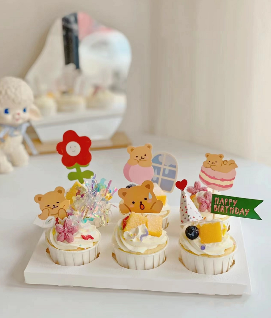 六一儿童节纸杯杯子蛋糕装饰插卡可爱小熊贴纸卡片插件卡通插牌,淘宝优惠券,粉丝福利购,淘宝优惠卷