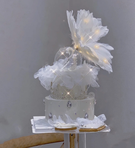 网红大蝴蝶仙女生日蛋糕装饰插件唯美女神羽毛翅膀玻璃罩水晶球 - 图0