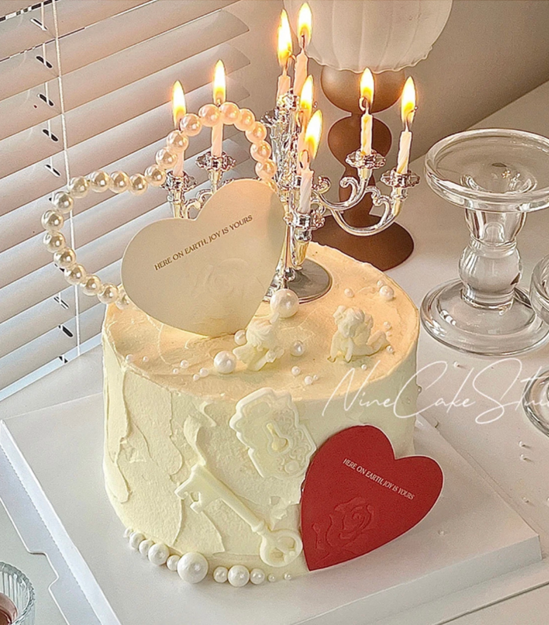 七夕情人节蛋糕装饰珍珠爱心插件浮雕玫瑰花爱心卡片烛台蛋糕插牌