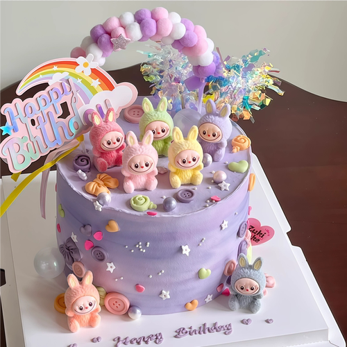 网红烘焙生日蛋糕装饰摆件可爱卡通布布兔子公仔生日快乐插件装扮 - 图0